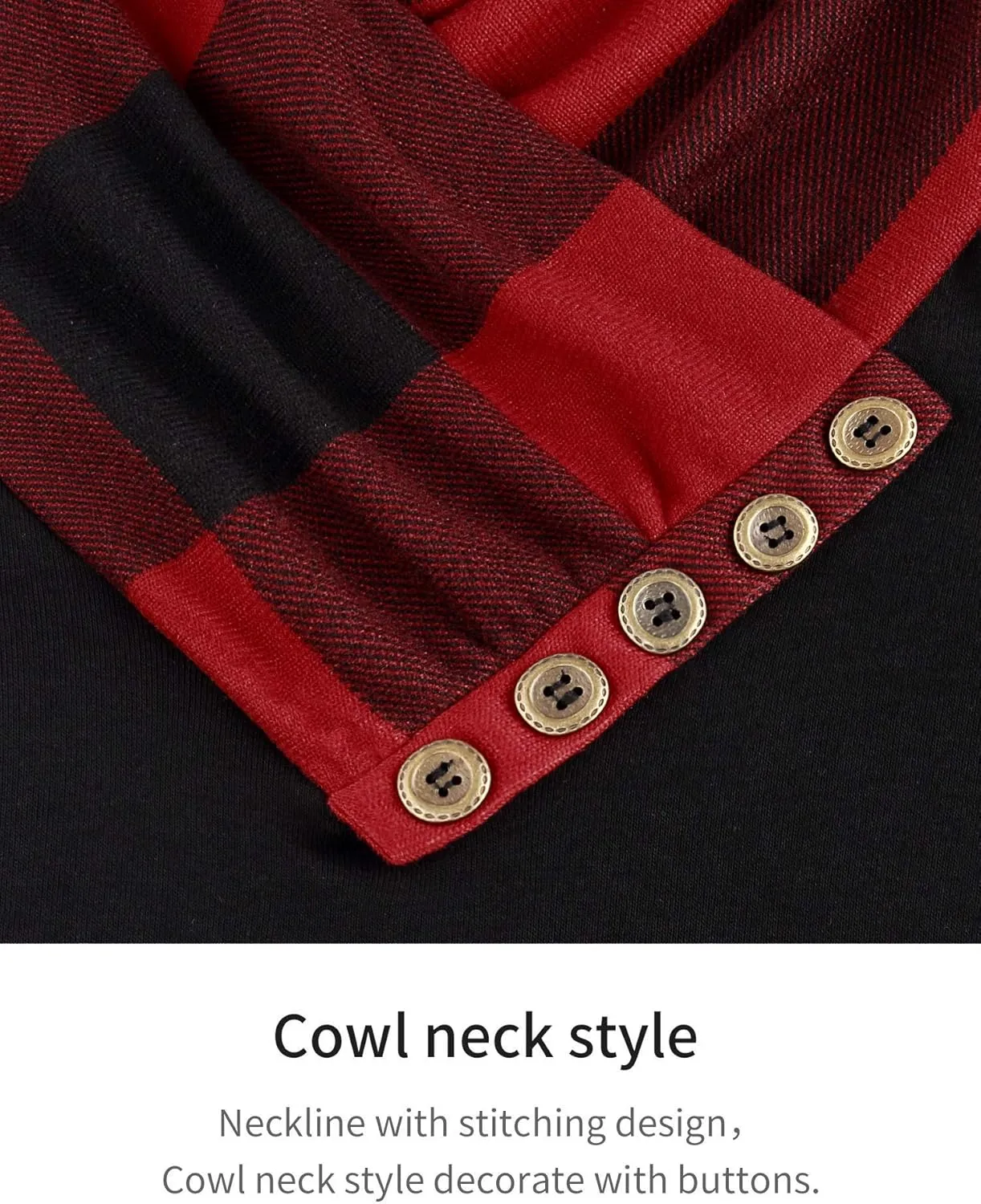 Cowl Neck Tunics Long Sleeve Patchwork Form Fitting Casual A-Line Top Blouse