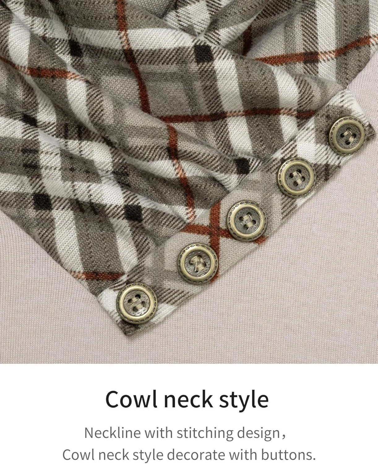Cowl Neck Tunics Long Sleeve Patchwork Form Fitting Casual A-Line Top Blouse