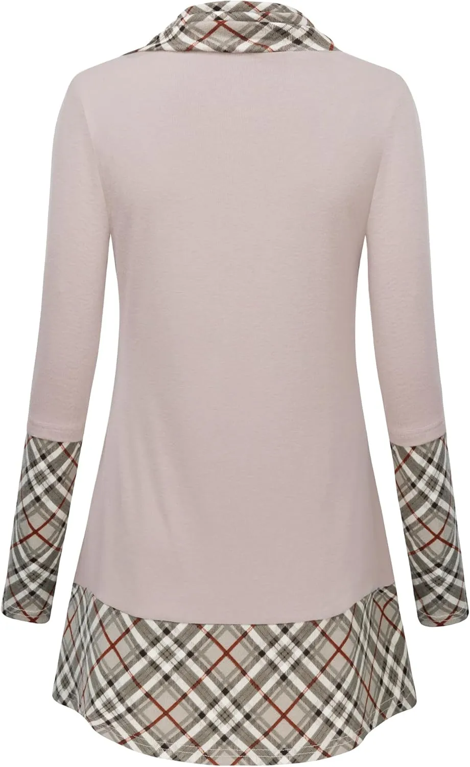 Cowl Neck Tunics Long Sleeve Patchwork Form Fitting Casual A-Line Top Blouse