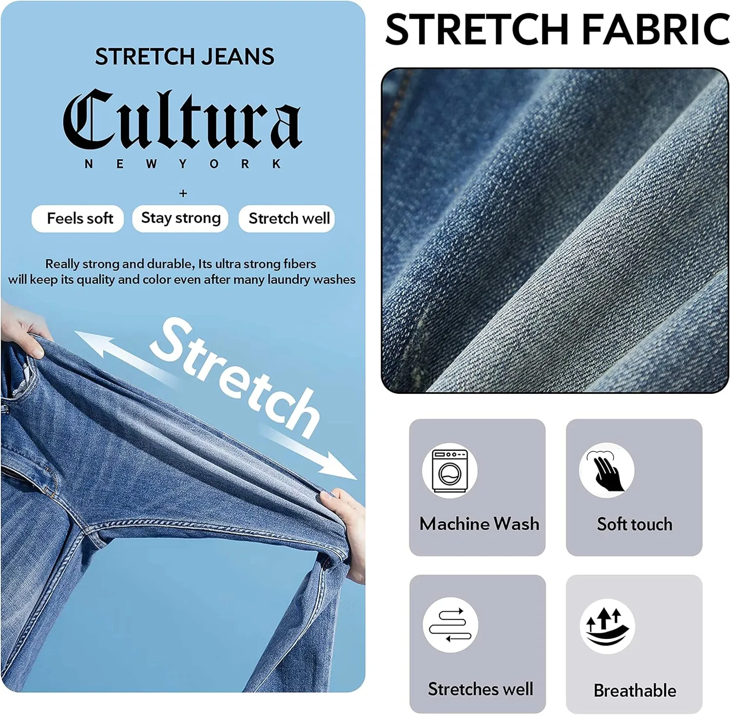 CULTURA Boys Pants (4-20), Big Boy & Little Kids Stretch Slim Fit Jeans for Boys