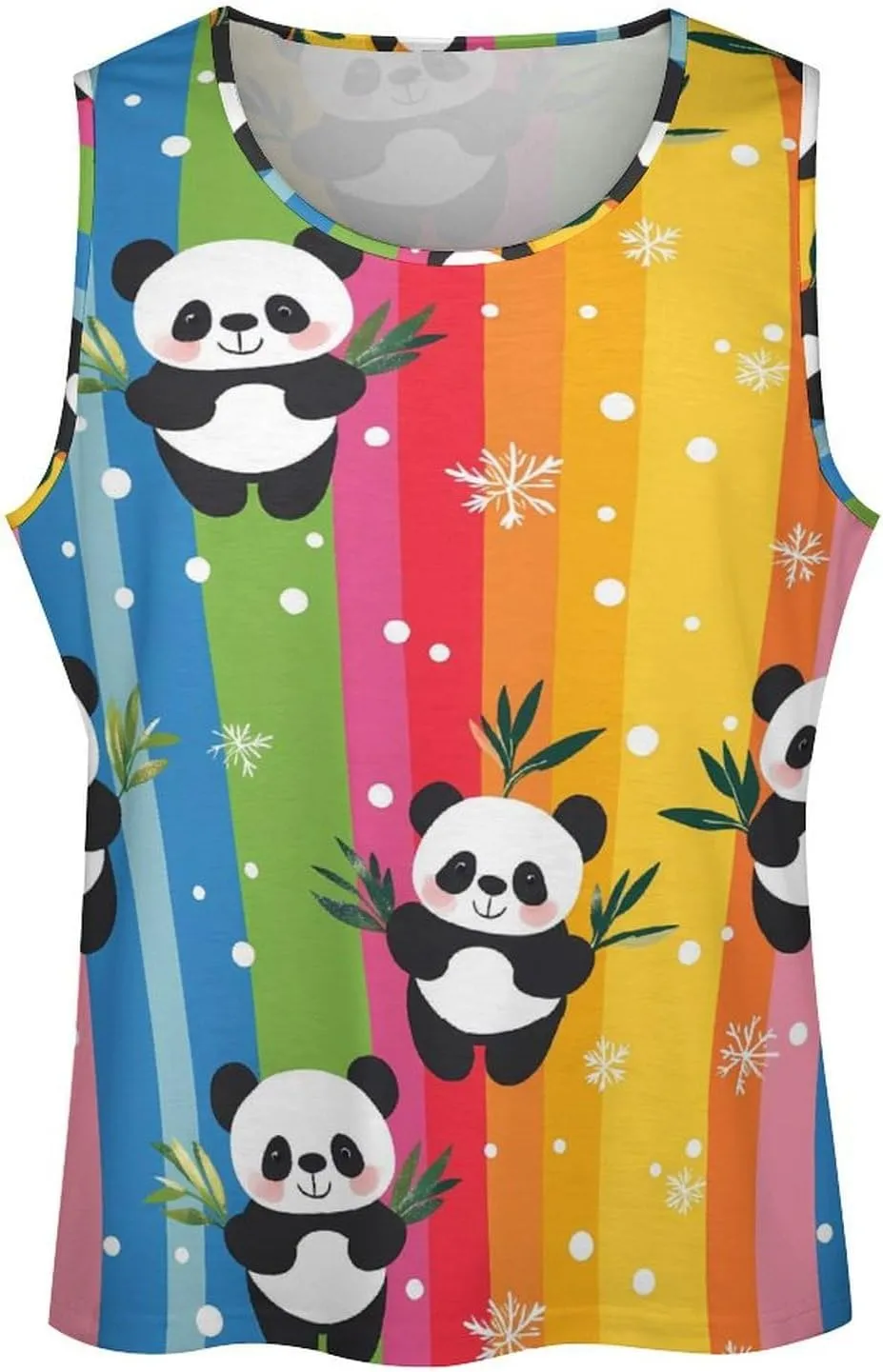 Cute Panda Rainbow Strip Men's Activewear Tank Tops Gym Sleeveless Muscle T Shirts Workout Tees Vest