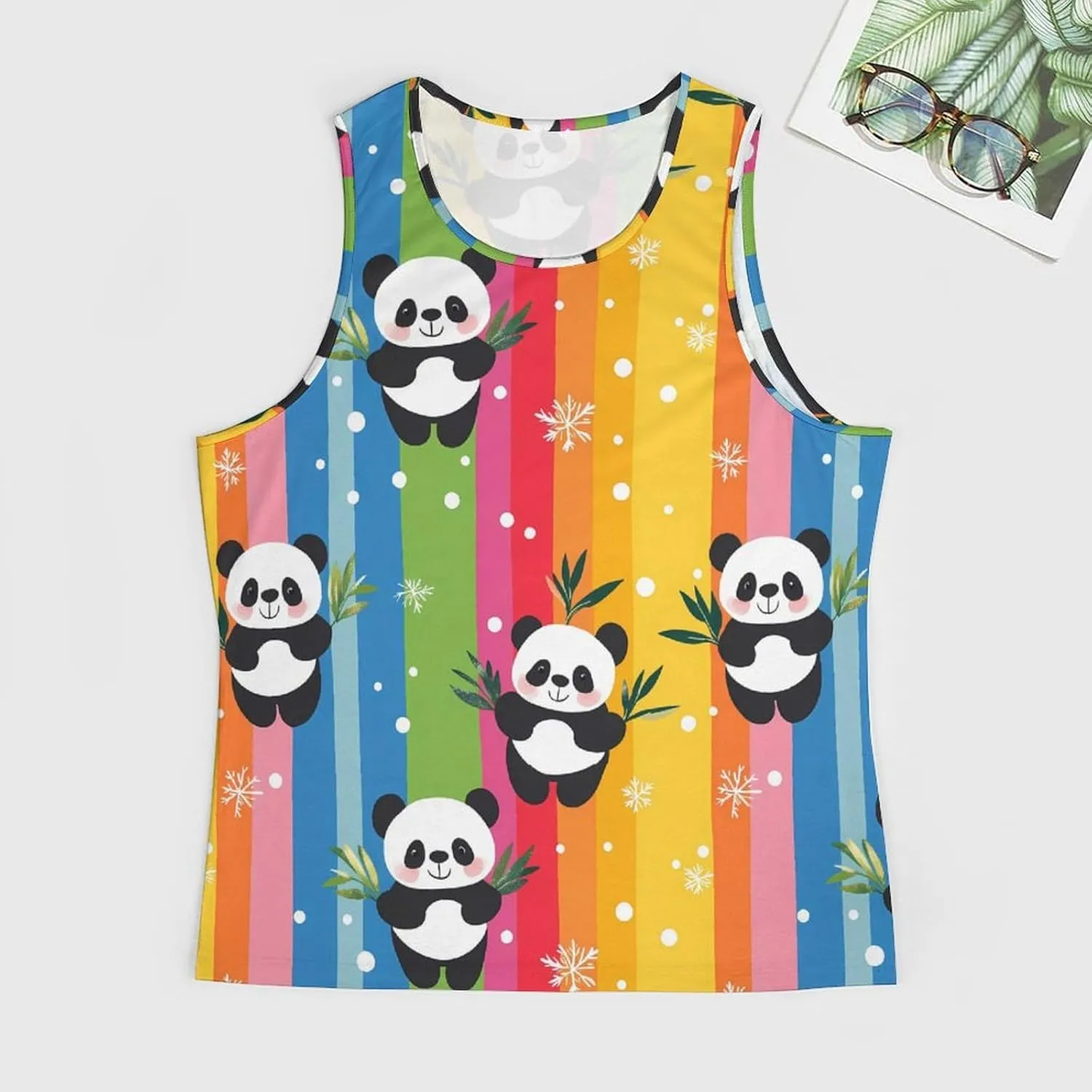 Cute Panda Rainbow Strip Men's Activewear Tank Tops Gym Sleeveless Muscle T Shirts Workout Tees Vest