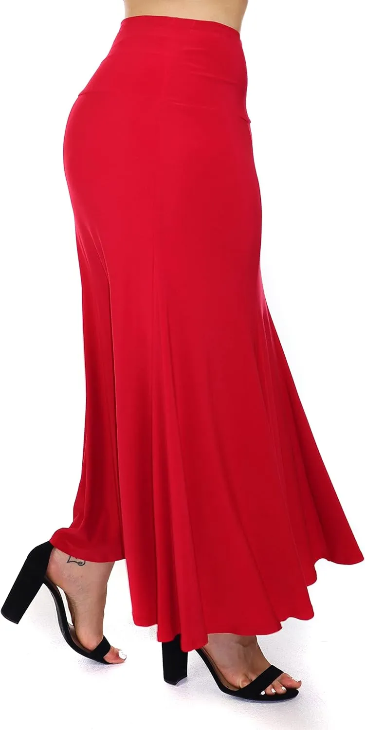d2bPLUS Women's Flowy Stretchy Midi Skirt, Pleated Maxi A-Line Swing Skirt | Reg and Plus Sizes