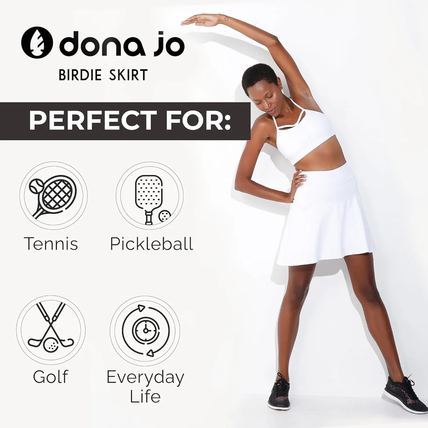 Dona Jo Birdie Skirt/Skort - Athletic Skort for Women - High Waisted Women's Skort with Pockets and Shorts Inside