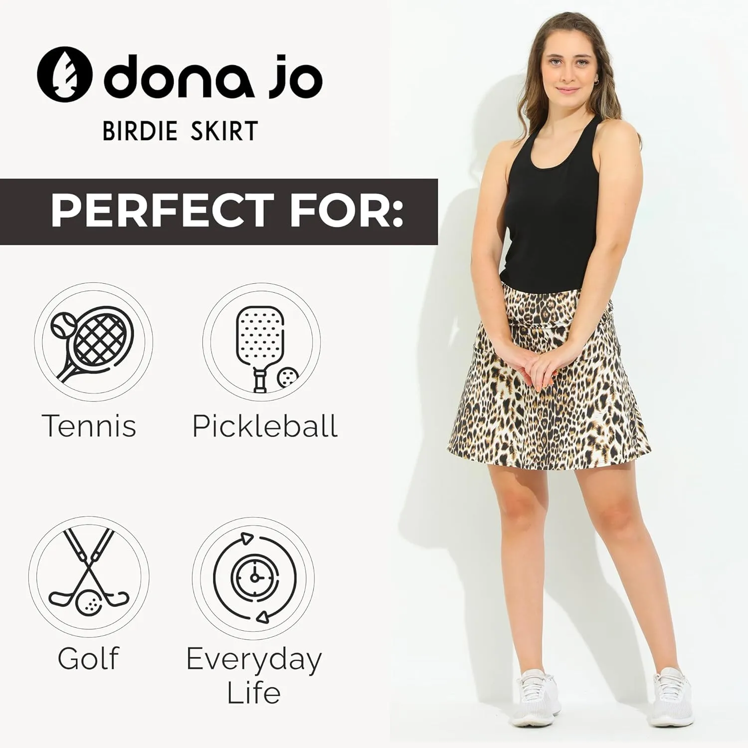 Dona Jo Birdie Skirt/Skort - Athletic Skort for Women - High Waisted Women's Skort with Pockets and Shorts Inside