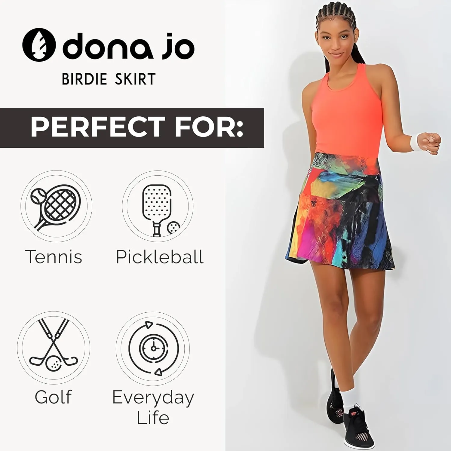 Dona Jo Birdie Skirt/Skort - Athletic Skort for Women - High Waisted Women's Skort with Pockets and Shorts Inside