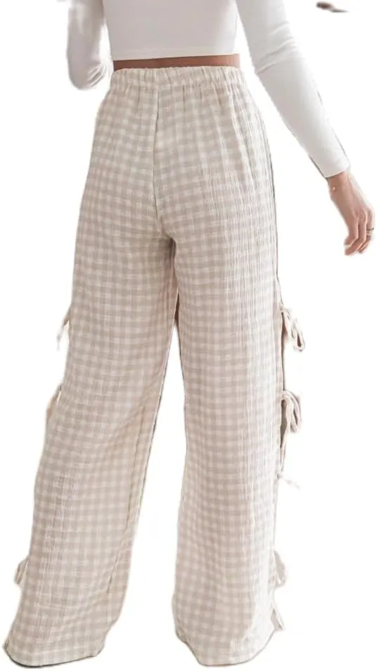 DSORVICD Women Y2k Striped Lounge Pants Casual Drawstring Elastic Waist Wide Leg Pajamas Pants Loose Fit Going Out Trousers