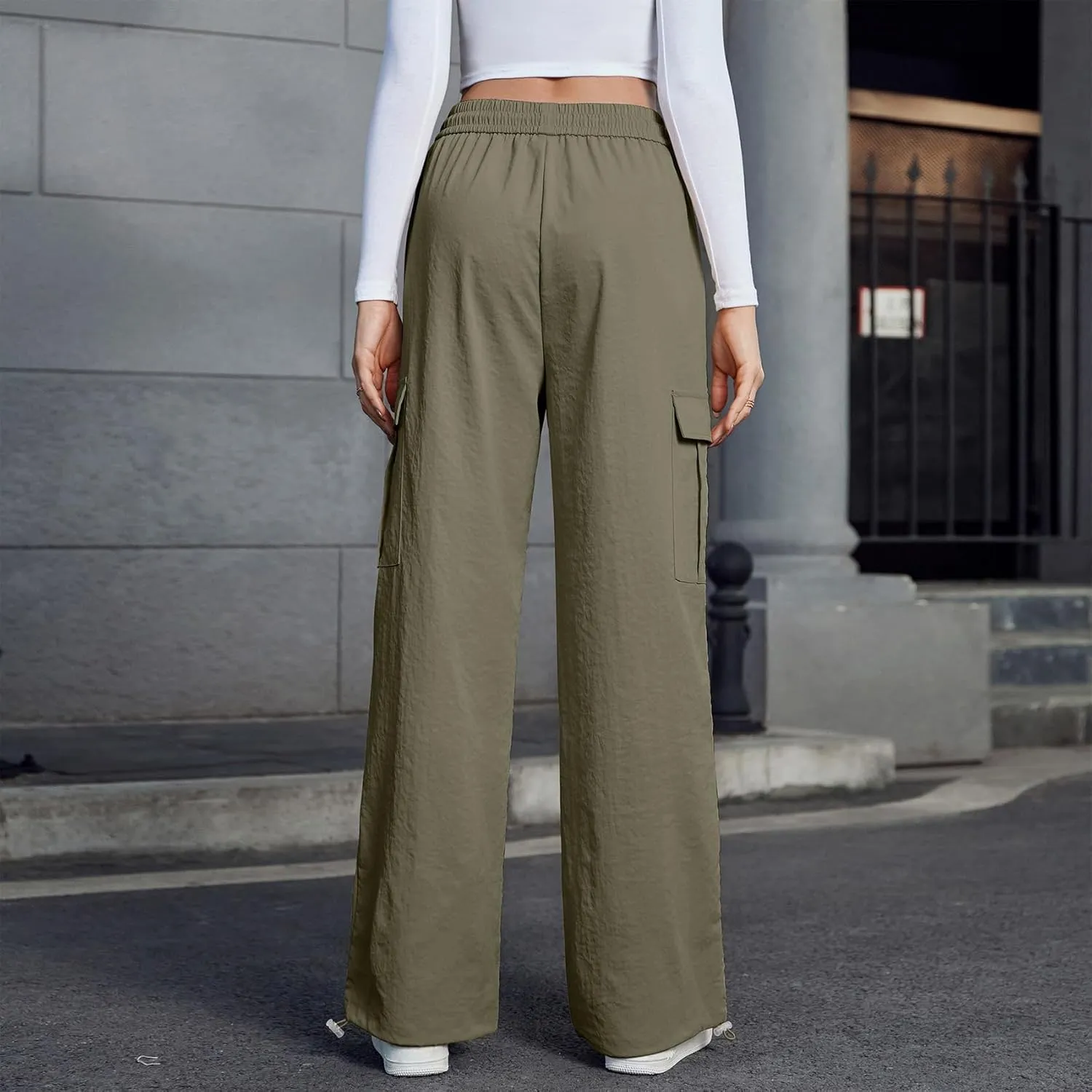 Durio Cargo Pants for Women High Waisted Womens Cargo Pants Adjustable Wide Leg Parachute Pants Y2K Womens Fashion