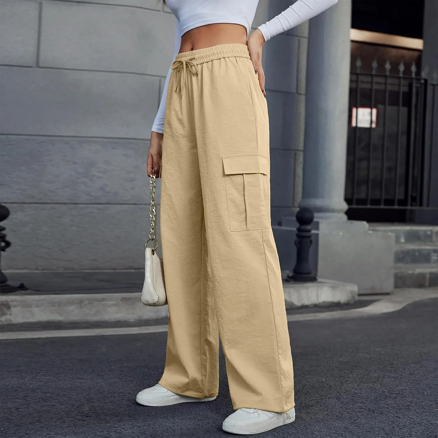 Durio Cargo Pants for Women High Waisted Womens Cargo Pants Adjustable Wide Leg Parachute Pants Y2K Womens Fashion