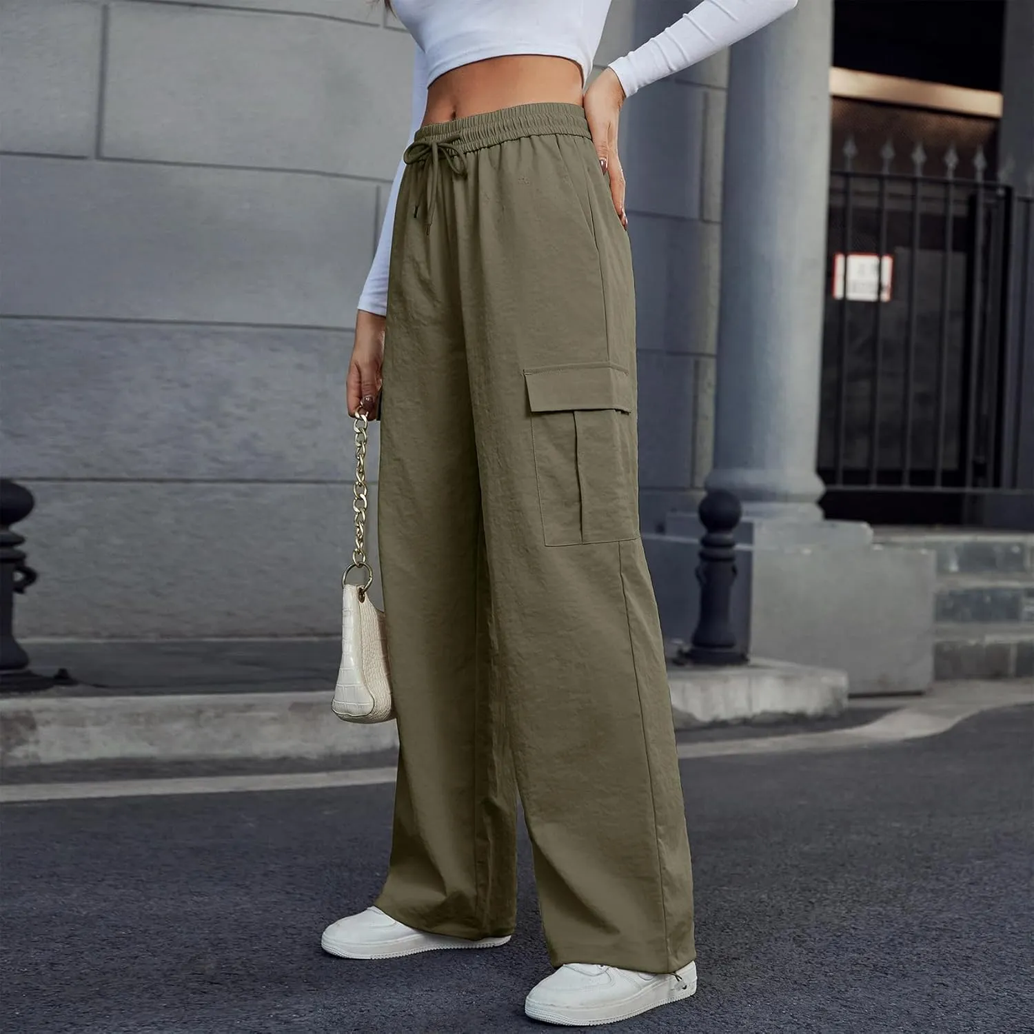 Durio Cargo Pants for Women High Waisted Womens Cargo Pants Adjustable Wide Leg Parachute Pants Y2K Womens Fashion