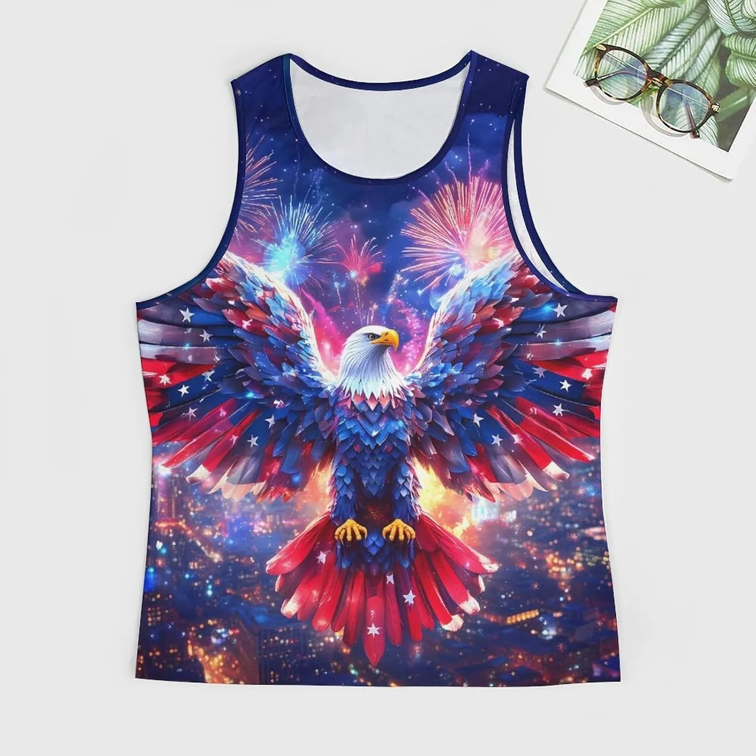 Ea-gles Firework U.S. Flag Men's Activewear Tank Tops Gym Sleeveless Muscle T Shirts Workout Tees Vest