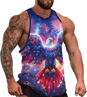Ea-gles Firework U.S. Flag Men's Activewear Tank Tops Gym Sleeveless Muscle T Shirts Workout Tees Vest