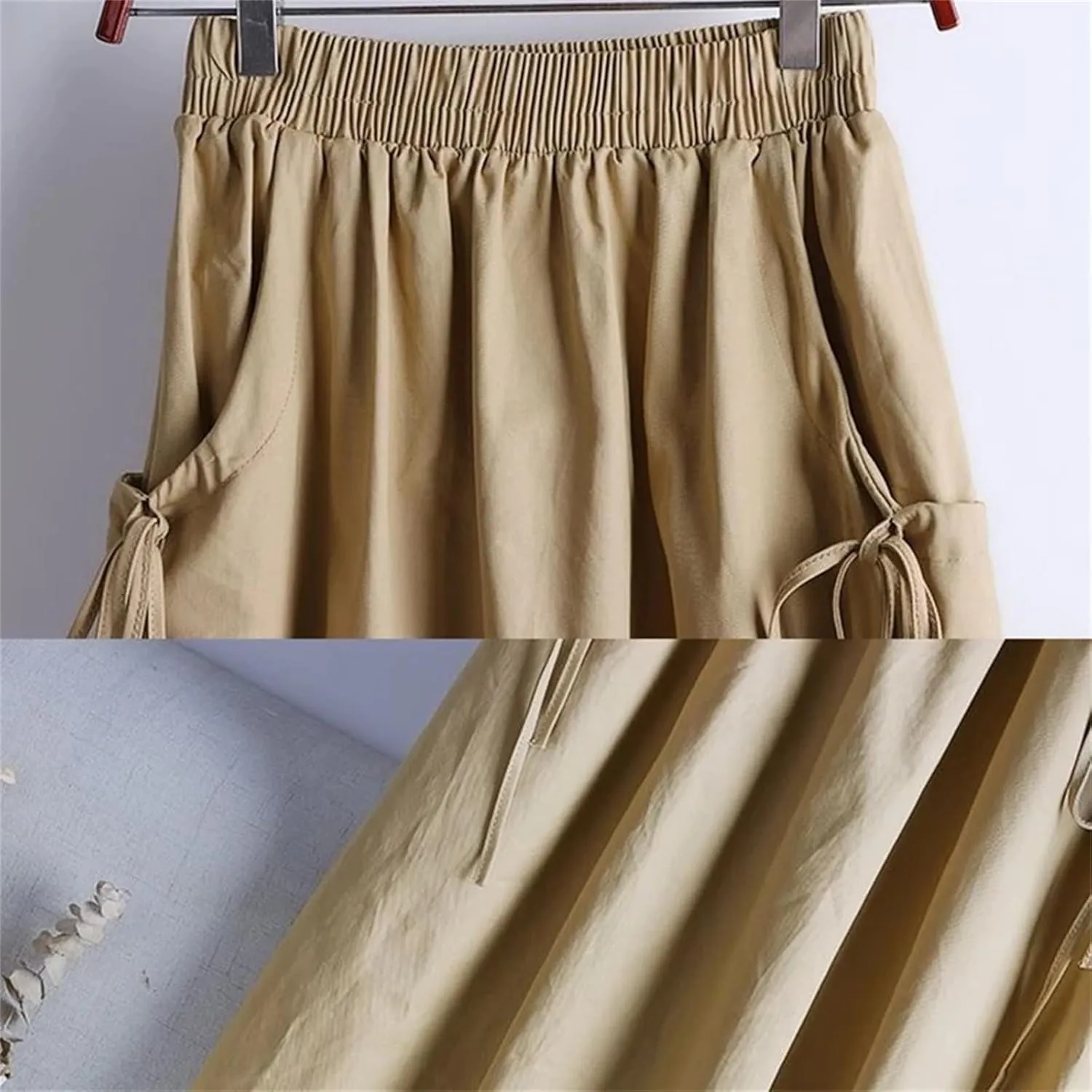 Elastic High Waist A Line Skirts for Women, Vintage Pleated Long Skirts, Loose Midi Summer Style for Females