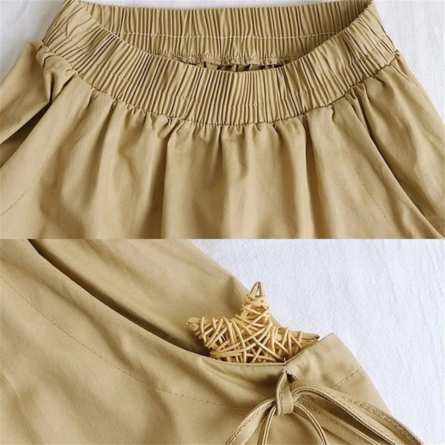 Elastic High Waist A Line Skirts for Women, Vintage Pleated Long Skirts, Loose Midi Summer Style for Females