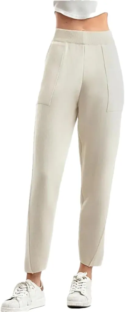 Elastic Waist with Pocket for Women Harem Pants Thick Knitted Striped Carrot Trousers