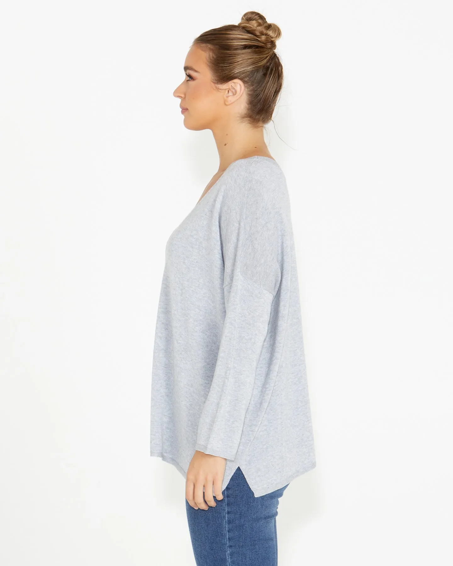 Ellen Reversable Knit Grey Marle