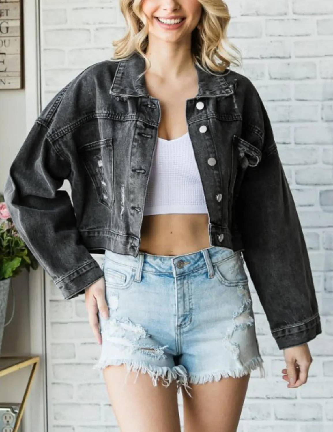 Esmeling Womens Ripped Crop Rhinestone Fringe Denim Jacket Casual Cowgirl Tassel Jean Coat
