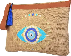 Evil Eye Embroidered Women Jute Clutch Bag Sun Beach Summer Style