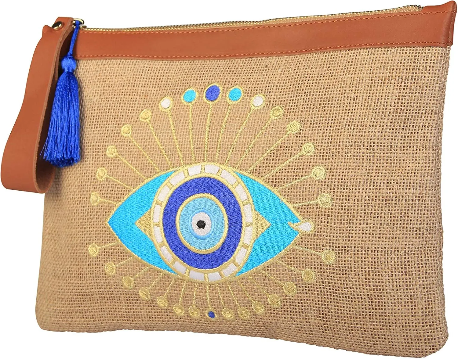 Evil Eye Embroidered Women Jute Clutch Bag Sun Beach Summer Style