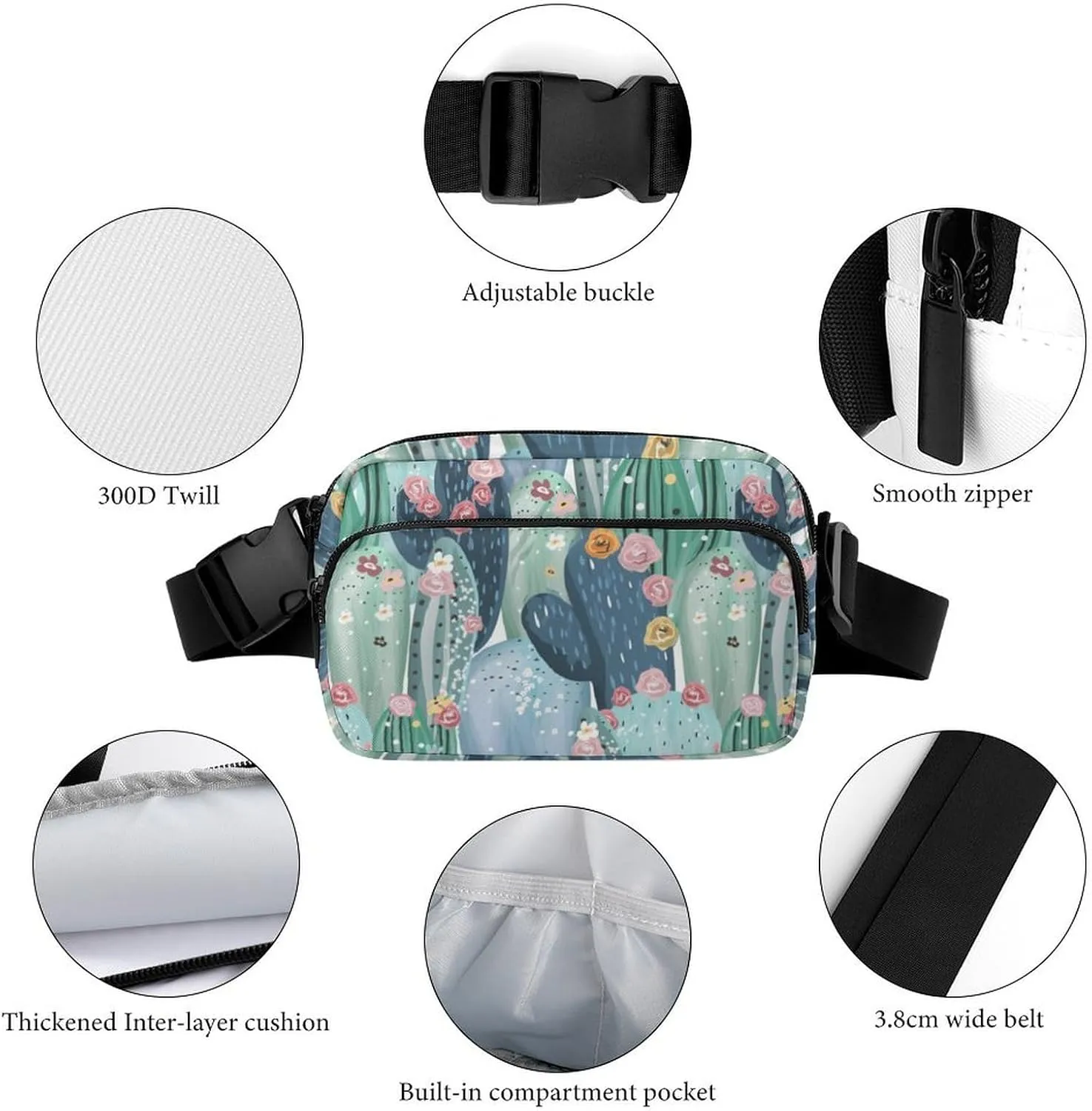 Fanny Pack for Women Men Coloful Tropical Cactus Belt Bag Succulent Cactus Summer Style Waist Pack Bum Bag for Running Cycling Hiking Travel Workout with Adjustable Strap