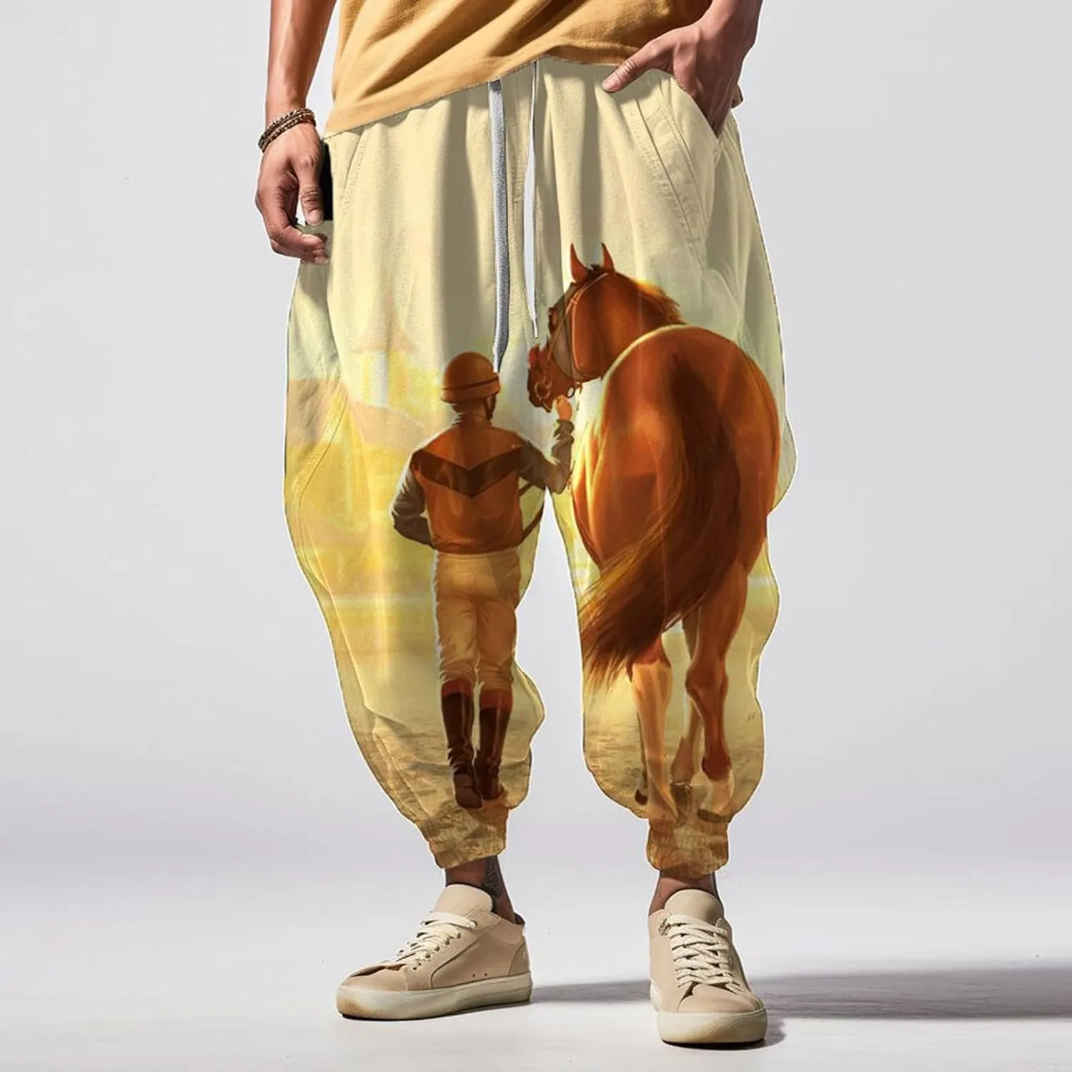 Fashion Solid Color Oversized Tapered Pants Casual Sweatpants Mens Cotton Harem Pants Cloak Kung Fu