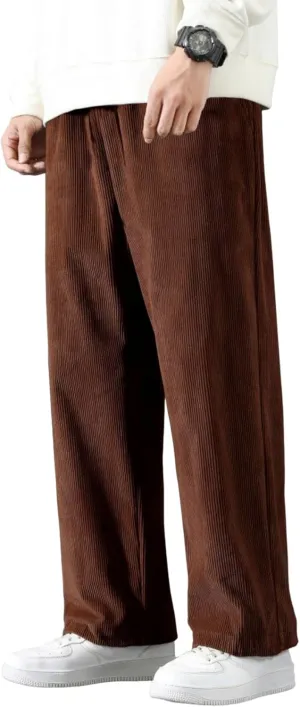 Floerns Men's Loose Fit Corduroy Elastic Waist Slant Pocket Straight Leg Pants
