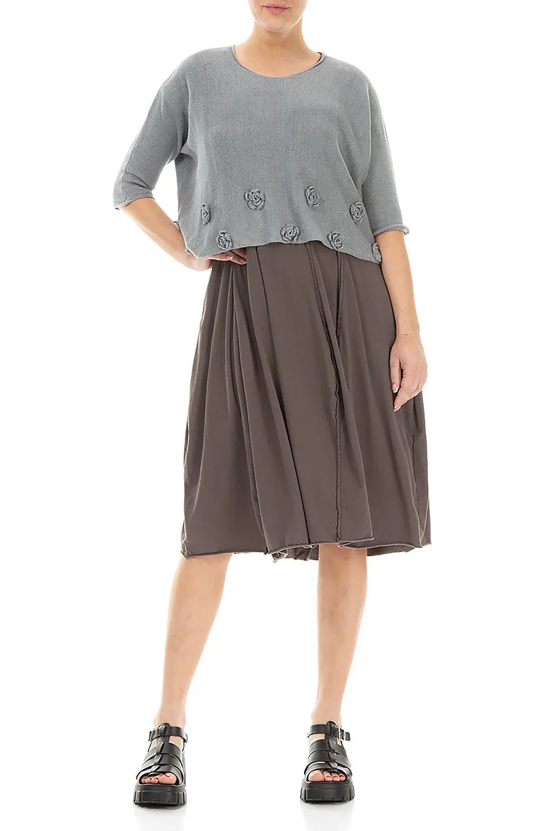Flowers Decorated Light Grey Linen Jumper