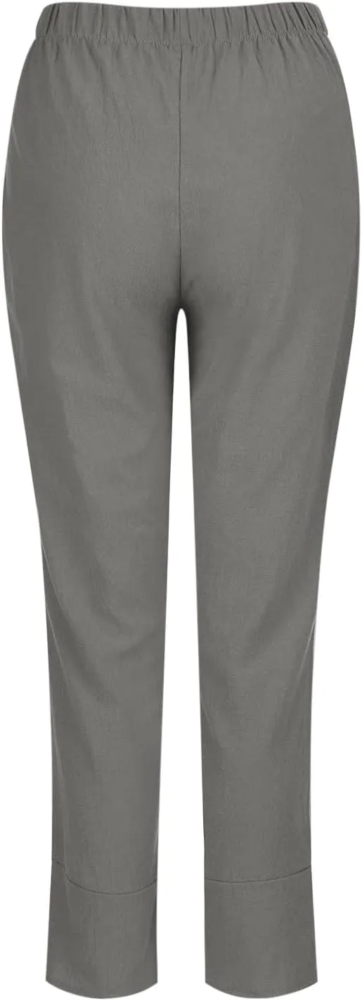 FZYLQY Capri Pants for Womens Casual Summer Cotton Linen Pants Loose Elastic Waist Capris Trousers Wide Leg Cropped Pants