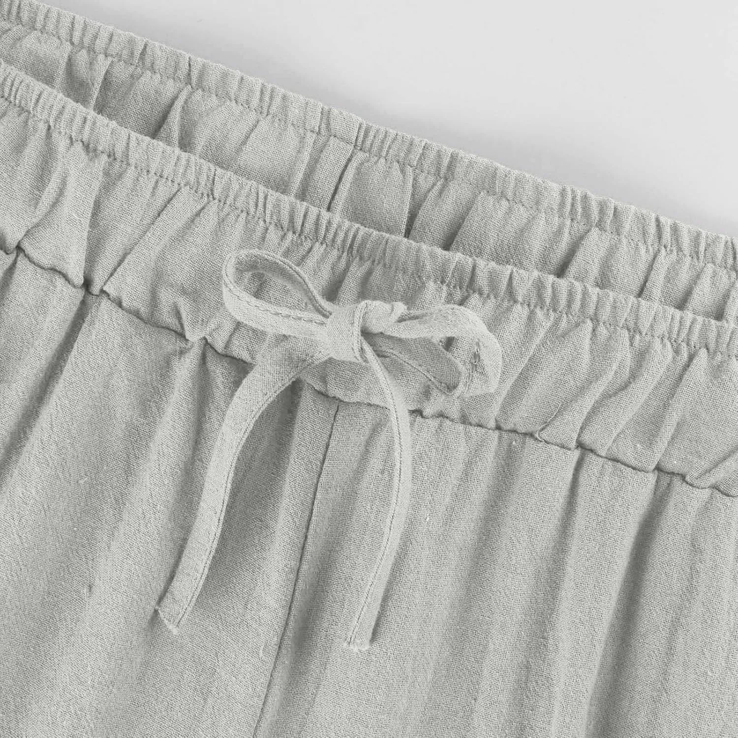 FZYLQY Cotton Linen Capri Pants for Women 2025 Cropped Lounge Wide Leg Trousers Drawstring Elastic Waist Summer Beach Pants