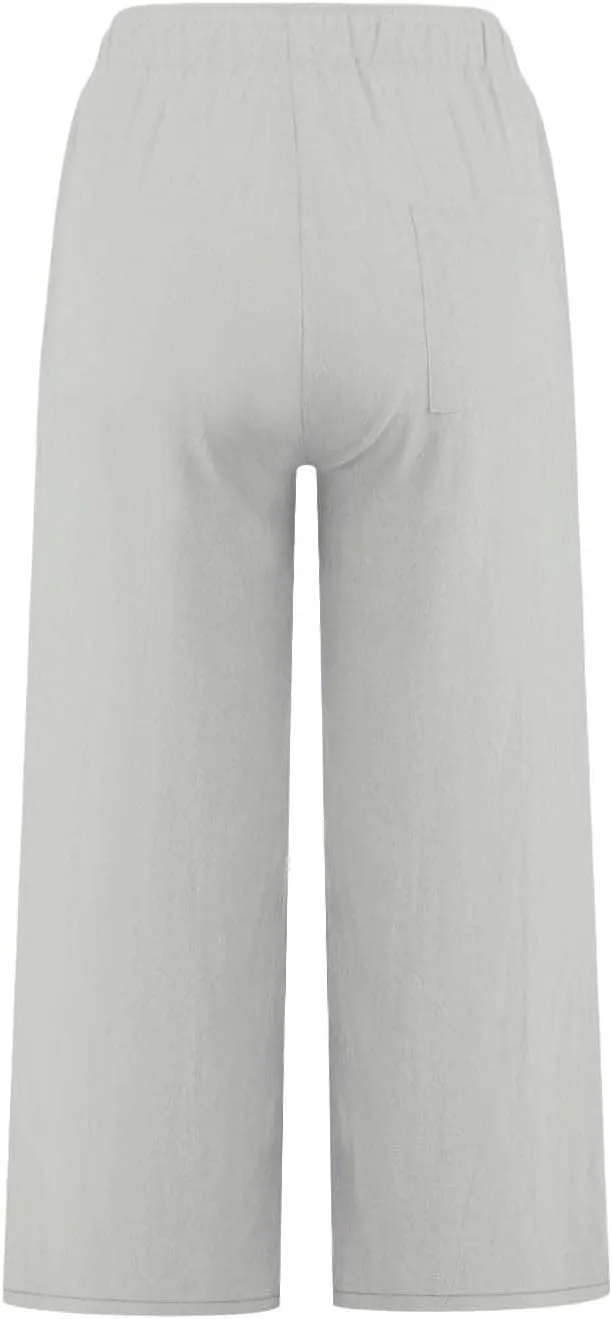 FZYLQY Cotton Linen Capri Pants for Women 2025 Cropped Lounge Wide Leg Trousers Drawstring Elastic Waist Summer Beach Pants