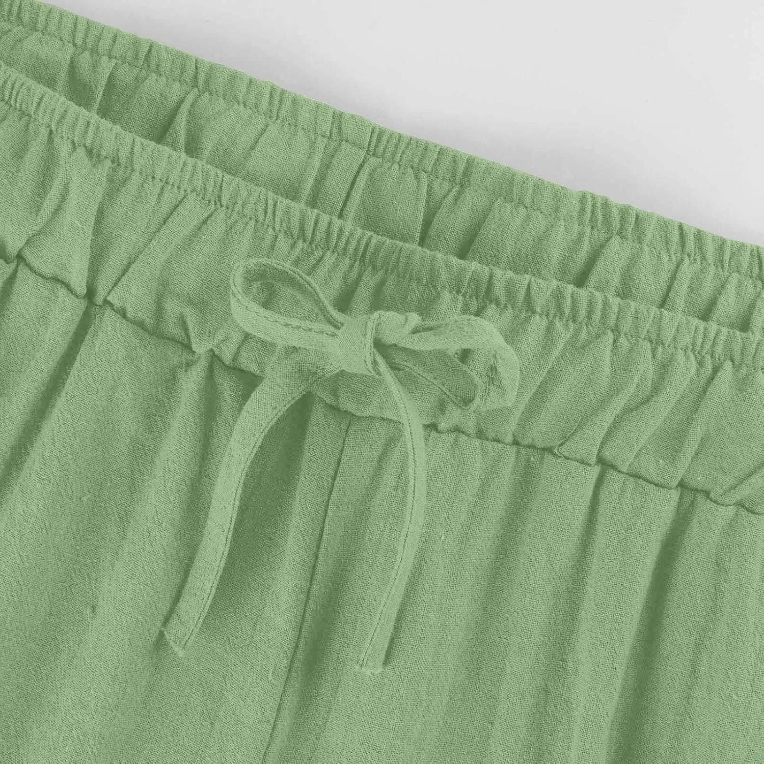 FZYLQY Cotton Linen Pants for Womens 2025 Wide Leg Cropped Lounge Trousers Drawstring Elastic Waist Summer Beach Pants