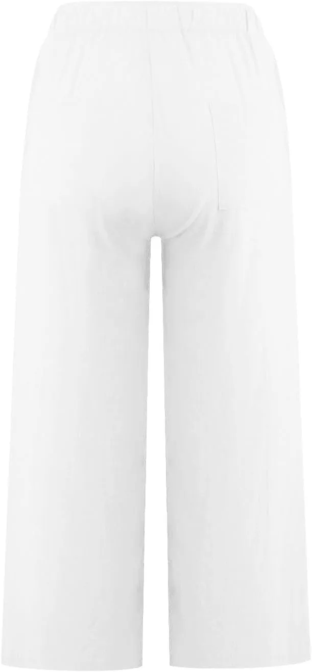 FZYLQY Cotton Linen Pants for Womens 2025 Wide Leg Cropped Lounge Trousers Drawstring Elastic Waist Summer Beach Pants