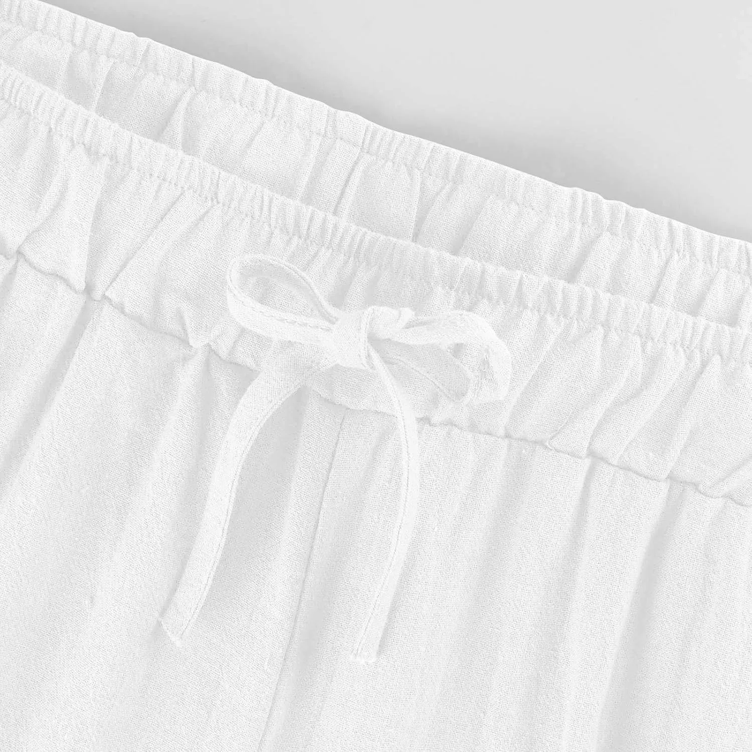 FZYLQY Cotton Linen Pants for Womens 2025 Wide Leg Cropped Lounge Trousers Drawstring Elastic Waist Summer Beach Pants