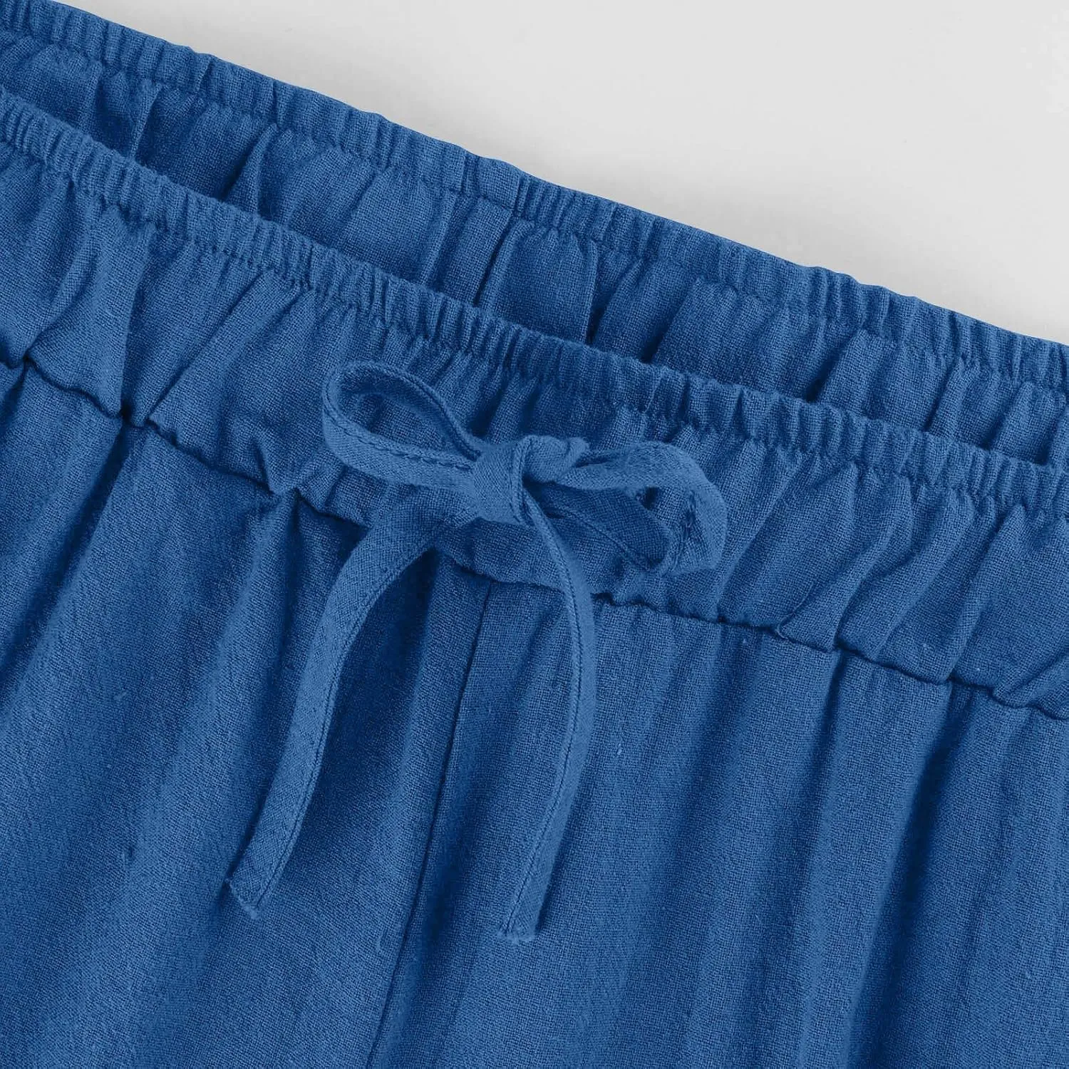 FZYLQY Cotton Linen Pants for Womens 2025 Wide Leg Cropped Lounge Trousers Drawstring Elastic Waist Summer Beach Pants