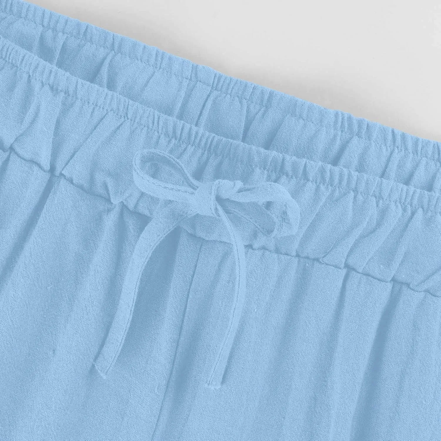 FZYLQY Cotton Linen Pants for Womens 2025 Wide Leg Cropped Lounge Trousers Drawstring Elastic Waist Summer Beach Pants