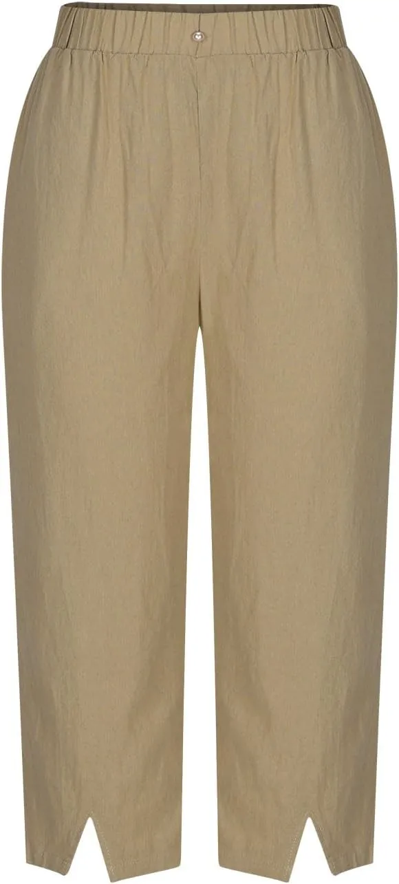 FZYLQY Summer Womens Capri Pants Side Slit Wide Leg Casual Trousers Cotton Linen Palazzo Pants Cropped Yoga Lounge Slacks