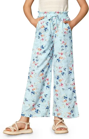 Girls Summer Print Drawstring Wide Leg Pants High Waisted Palazzo Pants Lounge Trousers with Lining Pocket 5-14 Years