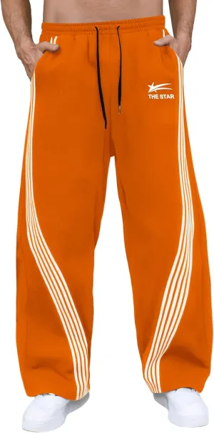 GORGLITTER Men's Wide Leg Baggy Sweatpants Y2k Striped Side Drawstring Waist Track Pants with Pockets