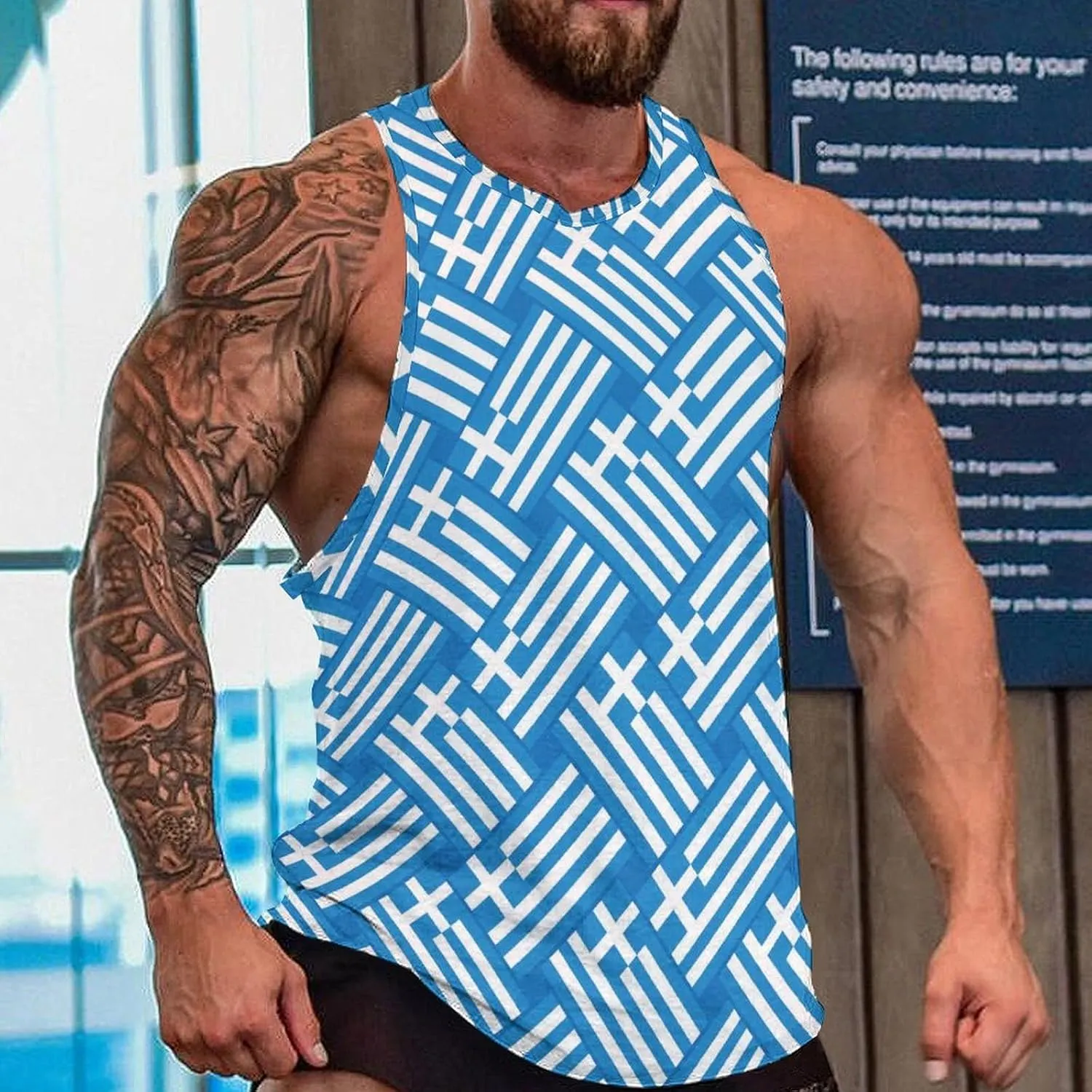Greek Flag Men's Activewear Tank Tops Gym Sleeveless Muscle T Shirts Workout Tees Vest