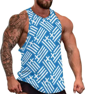 Greek Flag Men's Activewear Tank Tops Gym Sleeveless Muscle T Shirts Workout Tees Vest