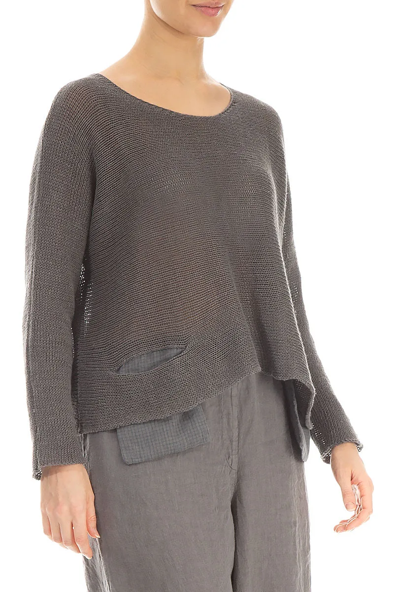 Grid Check Pockets Truffle Linen Jumper