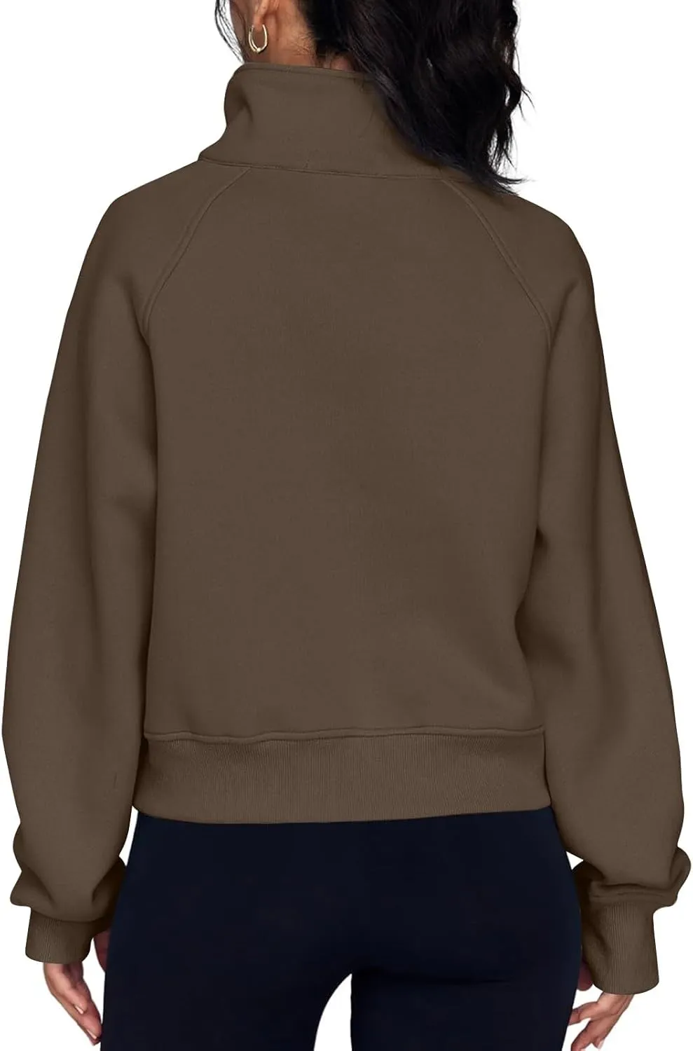 Half Zip Pullover Women Fall Fleece Oversized Sweatshirt Trendy 1/4 Zip Hoodie Y2k Cropped Sweater with Thumb Hole