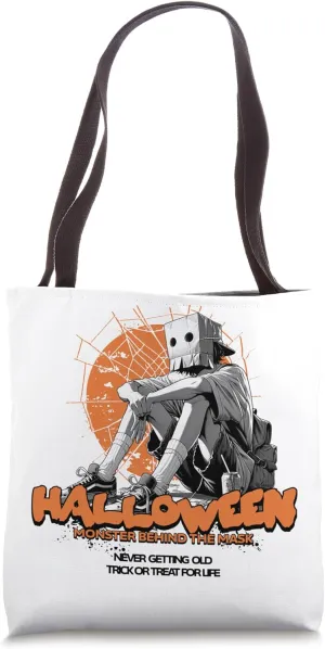 Halloween Lover Paper Bag Mask Funny Street Wear Design Scar Tote Bag