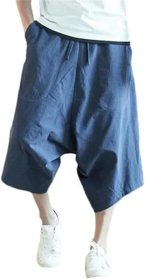 Harem Pants Men's Summer Cotton Retro Chinese Style Cotton Line with Pocket Lightweight Breathable