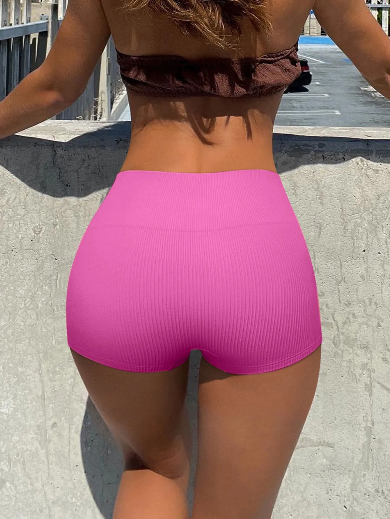 High Waist Rib-Knit Seamless Shorts