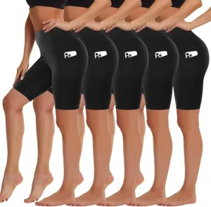 HIGHDAYS 5 Pack Biker Shorts with Pockets for Women - 5"/8" High Waist Spandex Workout Yoga Running Athletic