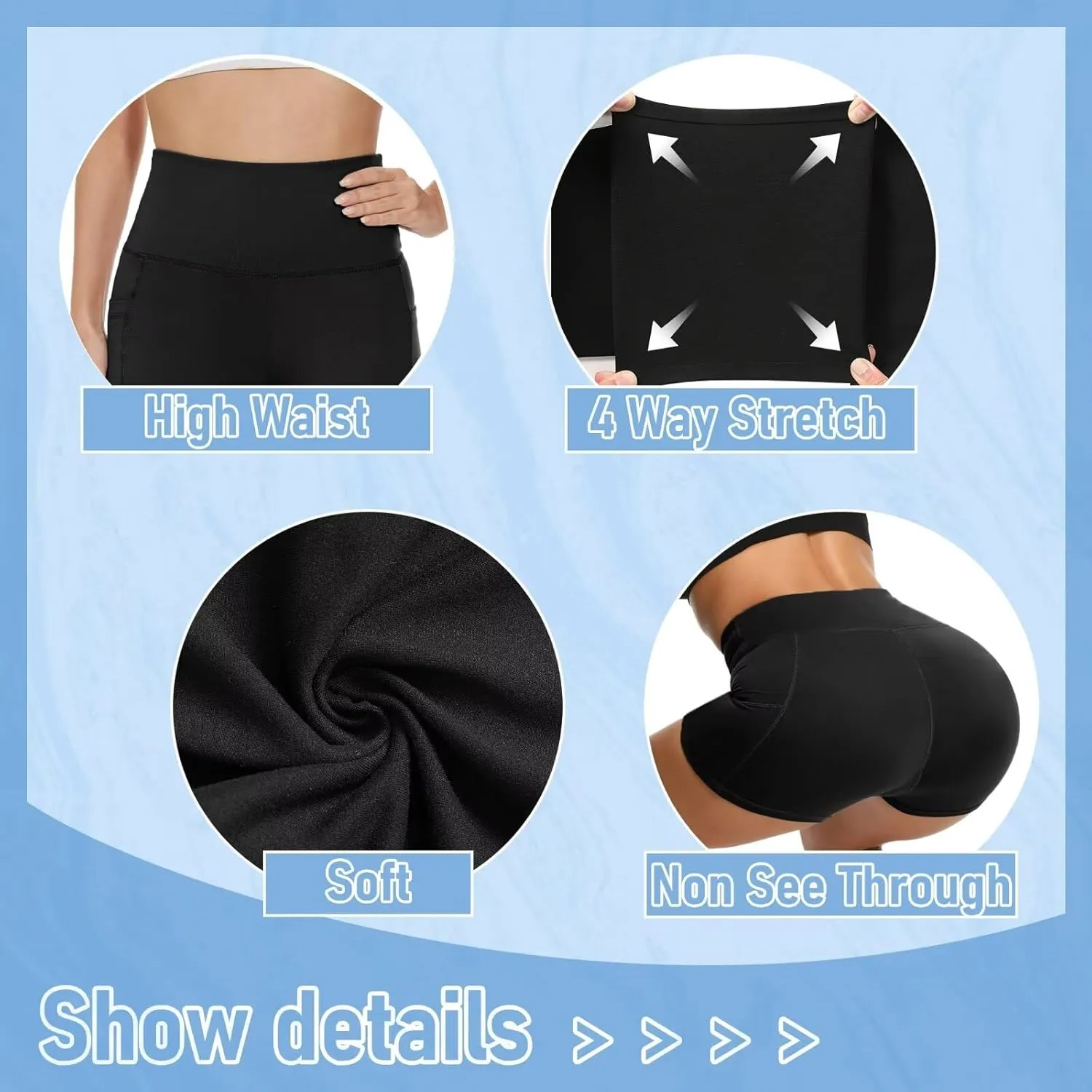 HIGHDAYS 5 Pack Biker Shorts with Pockets for Women - 5"/8" High Waist Spandex Workout Yoga Running Athletic