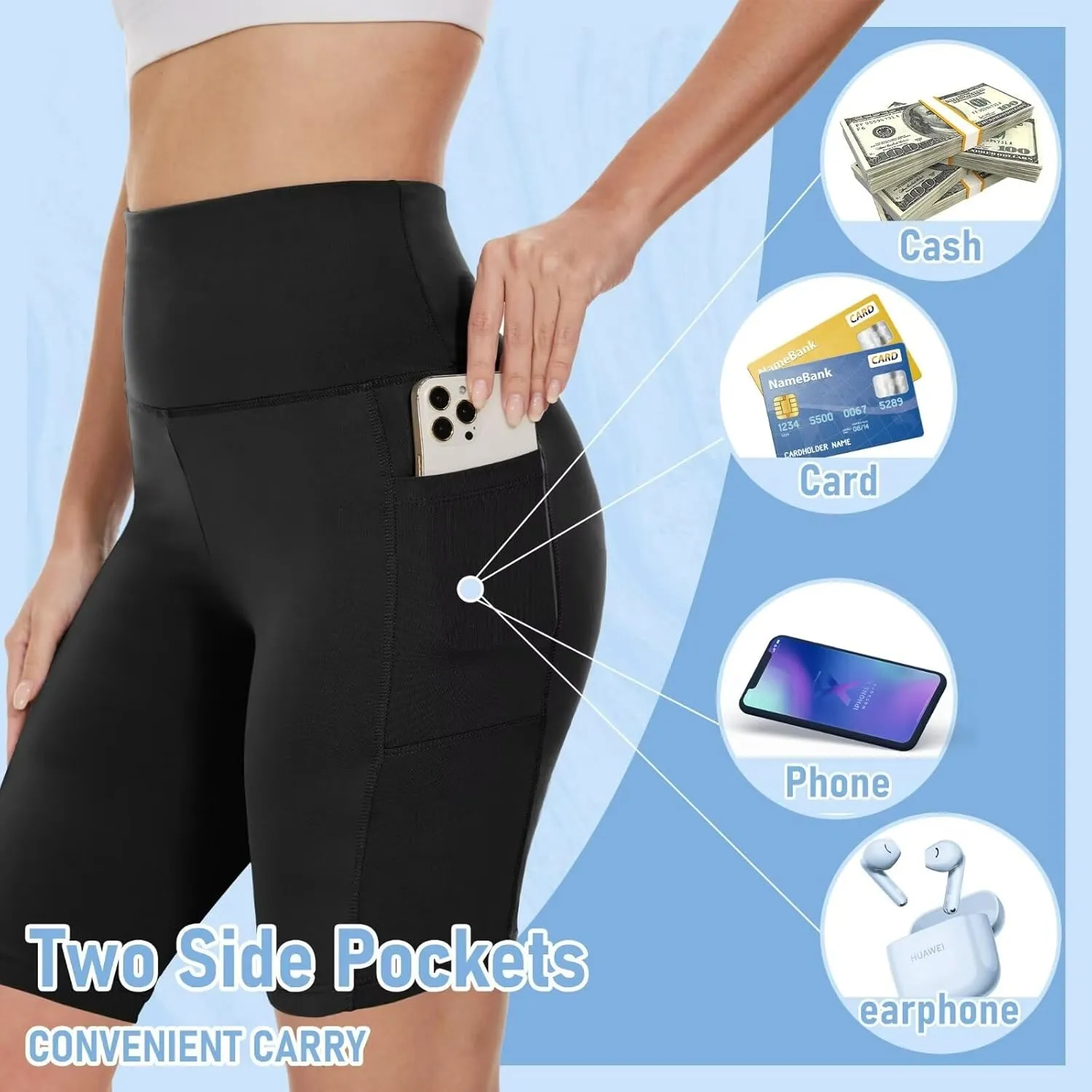 HIGHDAYS 5 Pack Biker Shorts with Pockets for Women - 5"/8" High Waist Spandex Workout Yoga Running Athletic