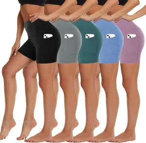 HIGHDAYS 5 Pack Biker Shorts with Pockets for Women - 5"/8" High Waist Spandex Workout Yoga Running Athletic