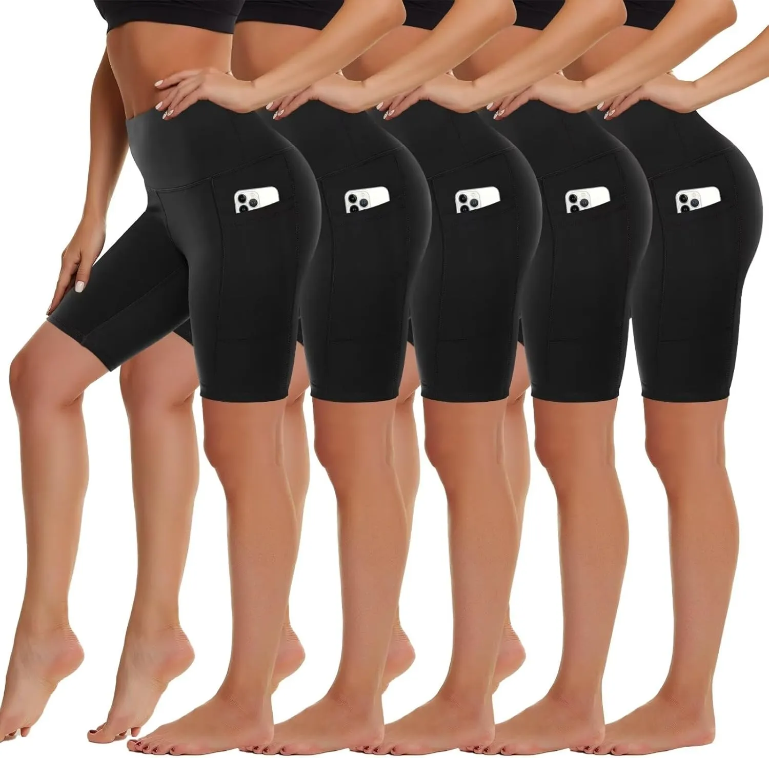 HIGHDAYS 5 Pack Biker Shorts with Pockets for Women - 5"/8" High Waist Spandex Workout Yoga Running Athletic
